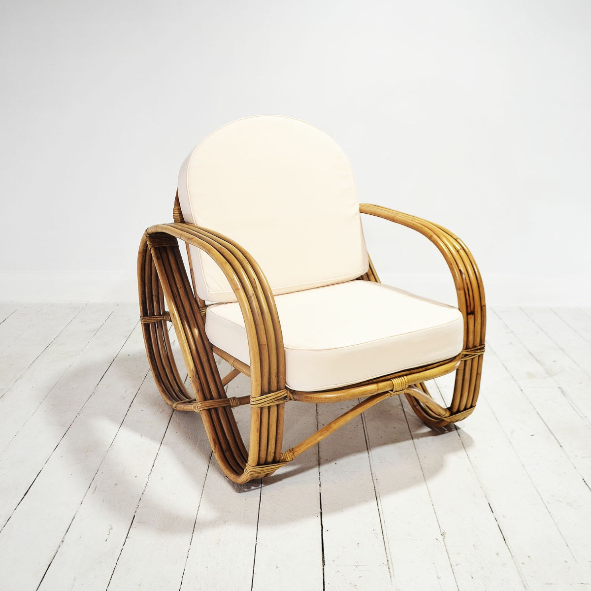 Caramel Pretzel Rattan Arm Chair - Cream Cushion