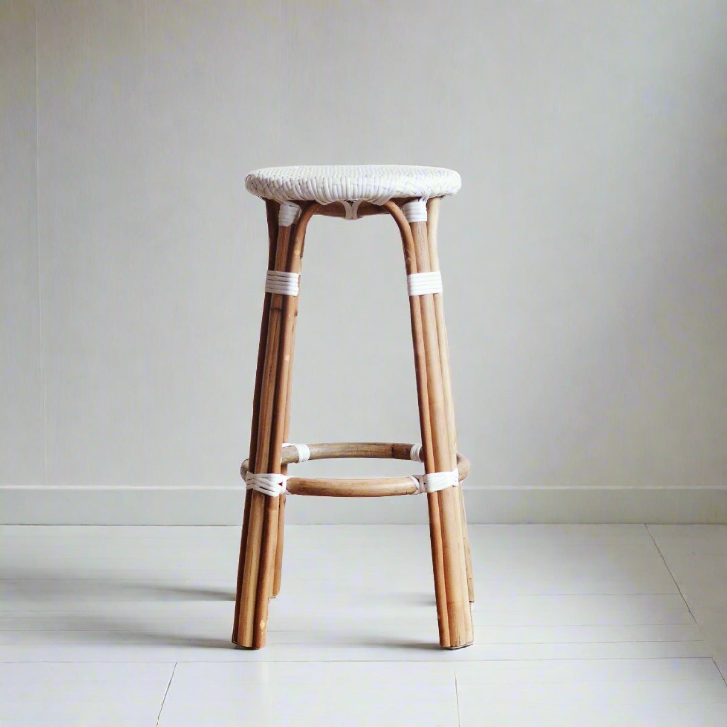 Rattan & White Cafe Counter Stool - Set of 2