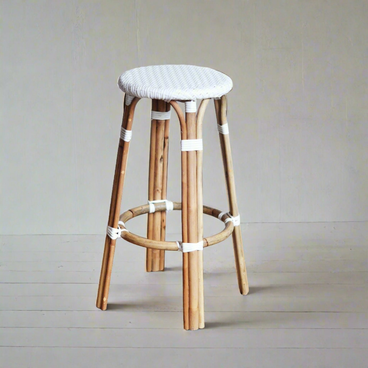 Rattan & White Cafe Counter Stool - Set of 2