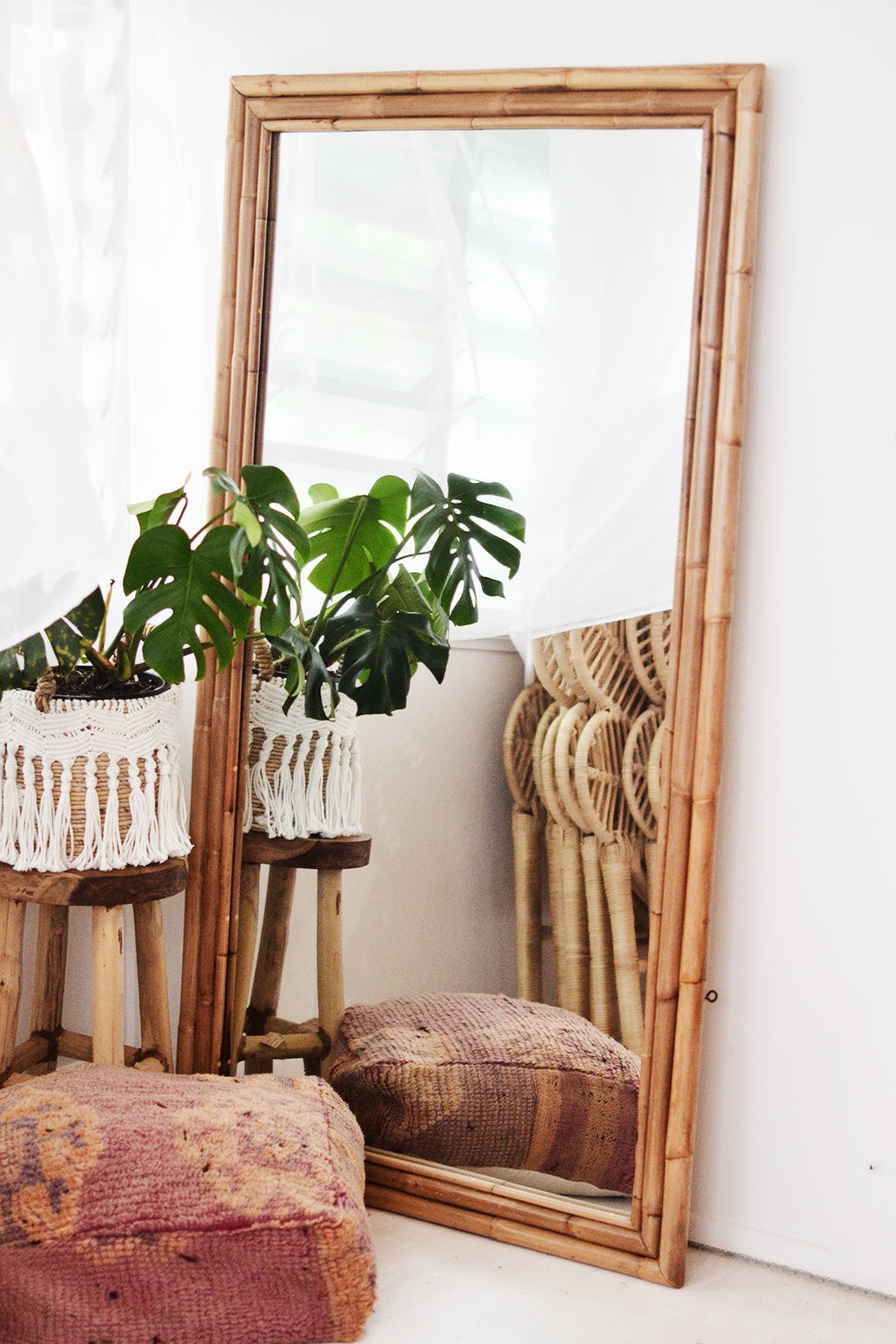 Rectangular Rattan Full Length Mirror 100x180cm