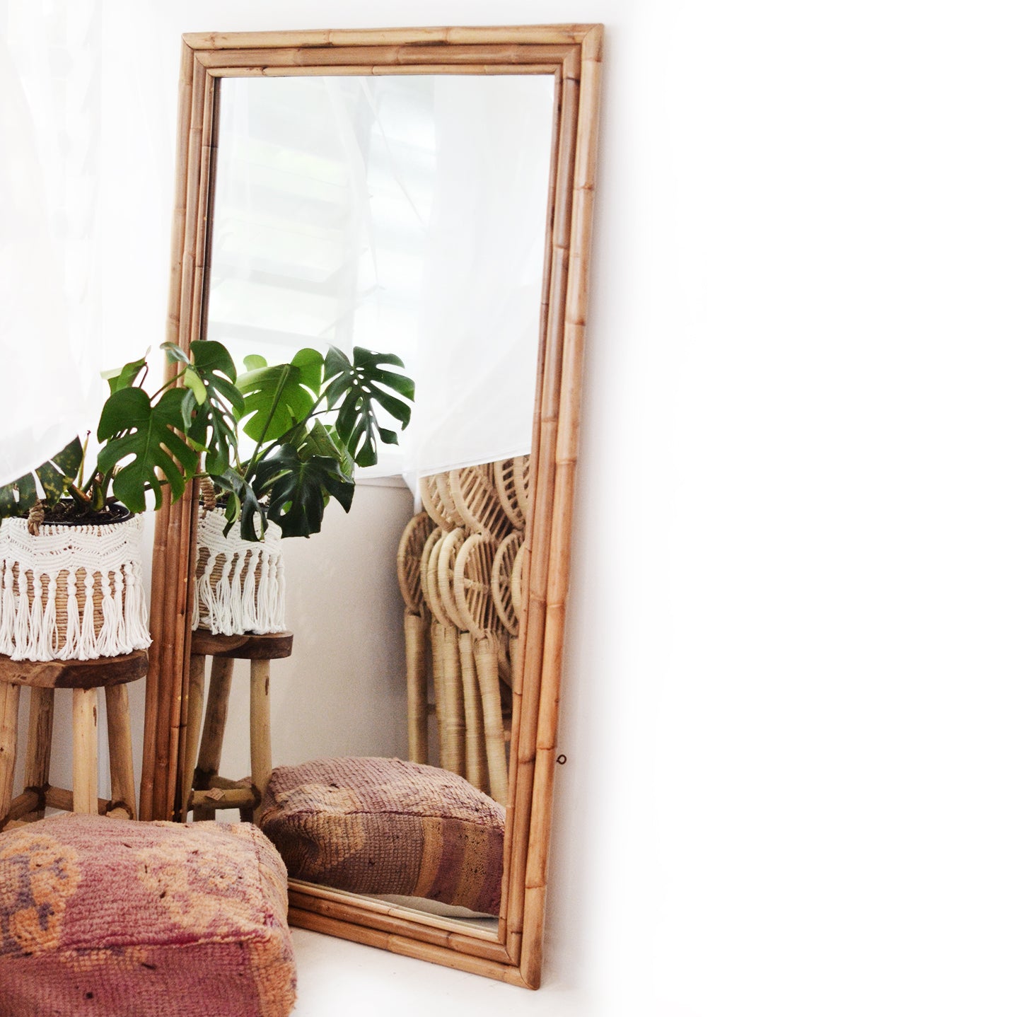 Rectangular Rattan Full Length Mirror 100x180cm
