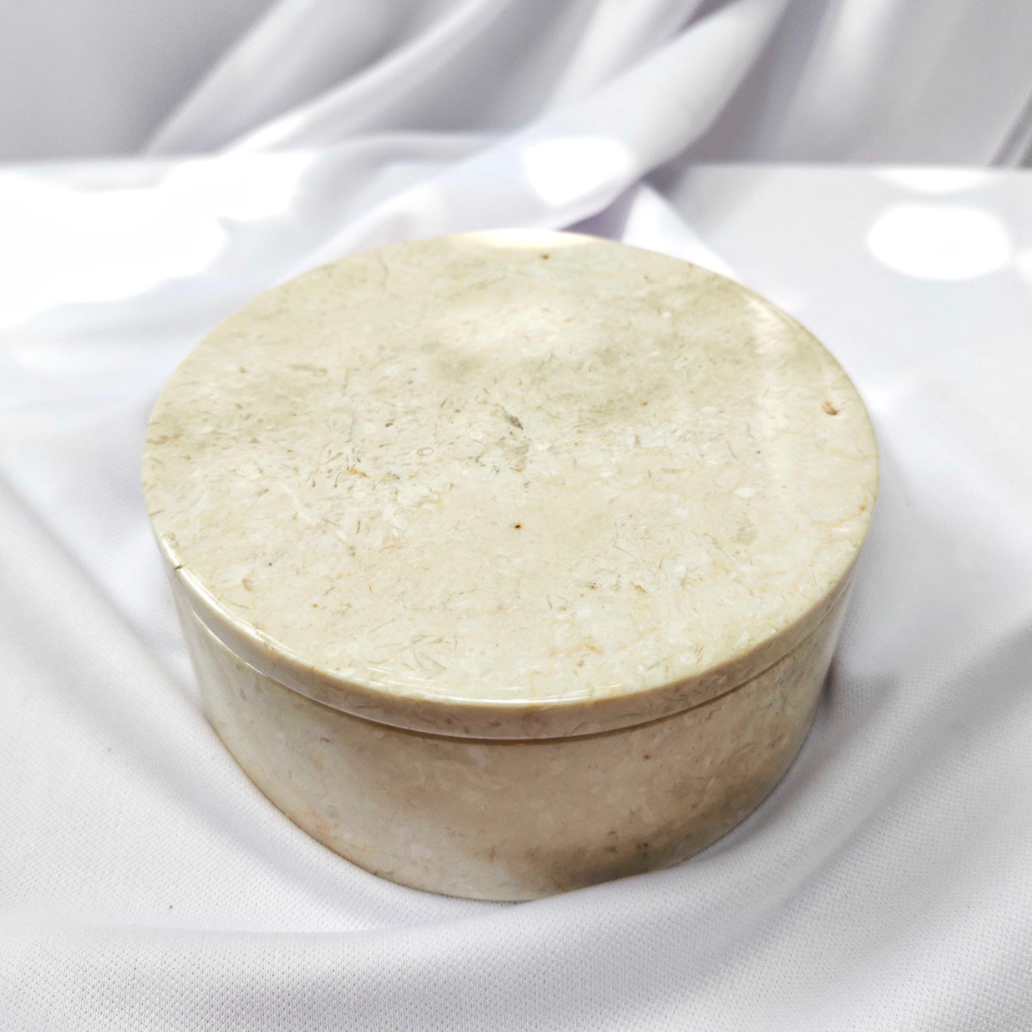 Round Beige Marble Stone Canister