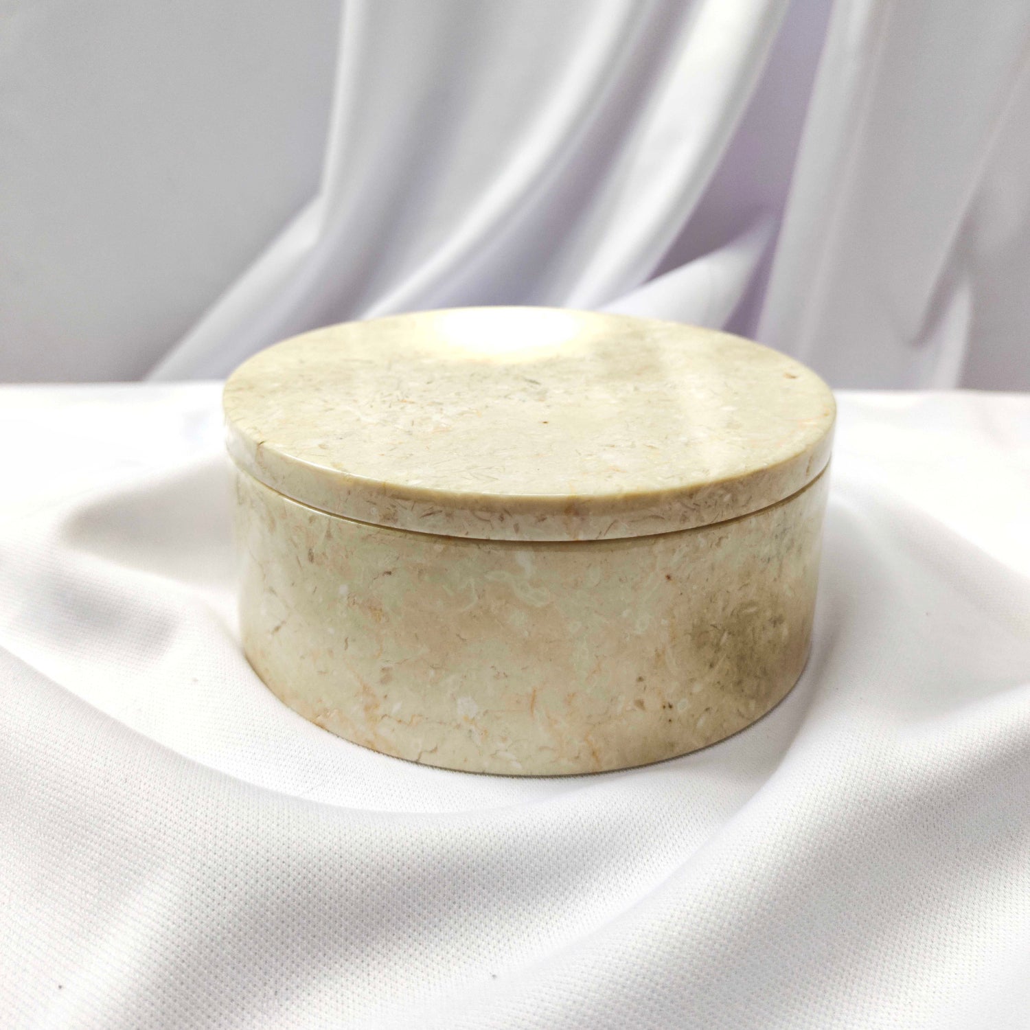 Round Beige Marble Stone Canister