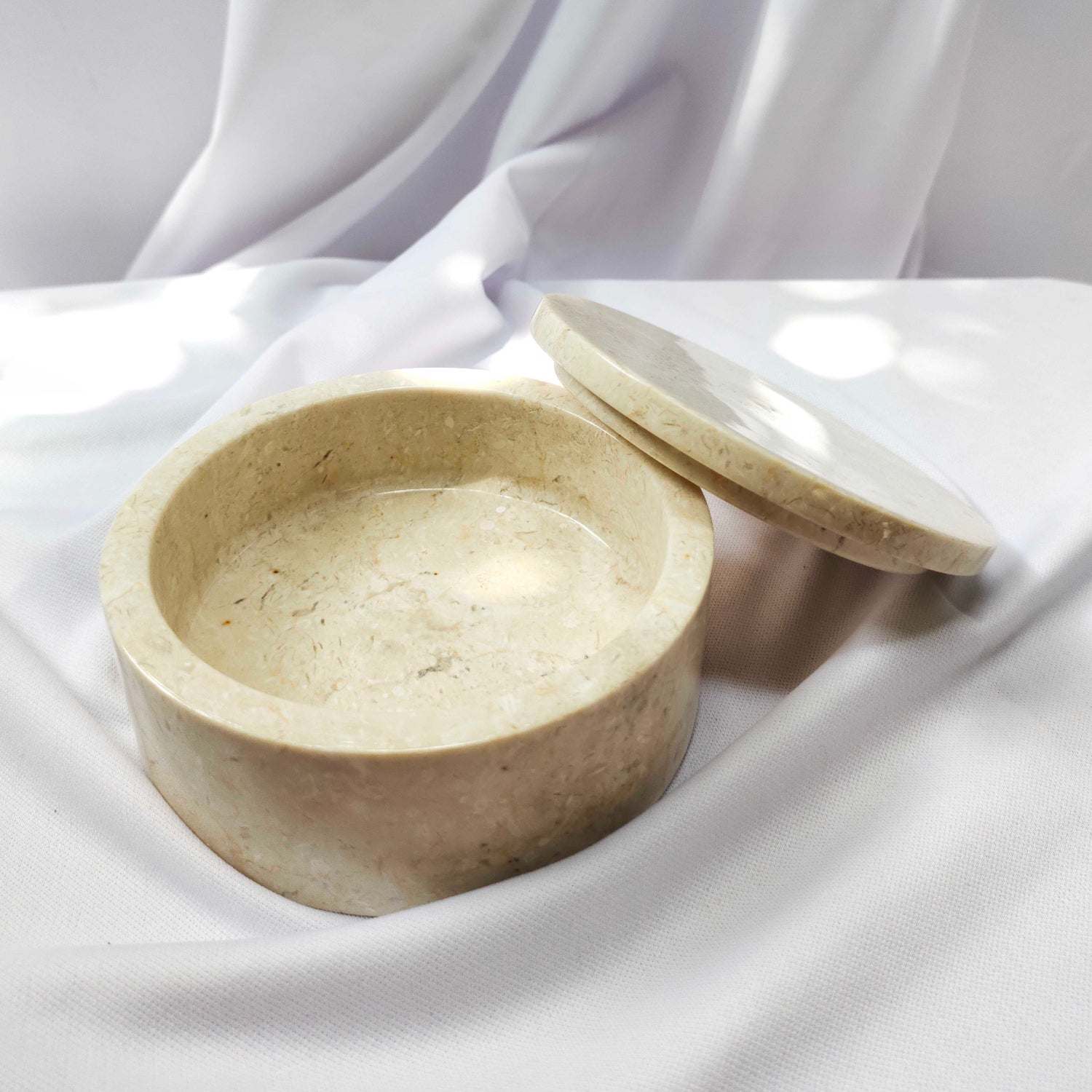 Round Beige Marble Stone Canister