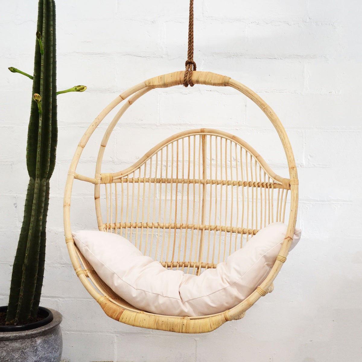 Natural Round Single Cane Hanging Chair | Pre Order