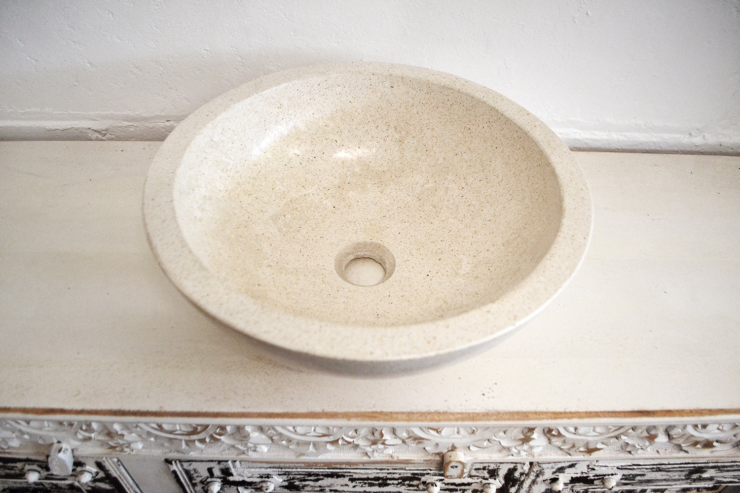 Round Concrete Terrazzo Stone Basin - Sandy White