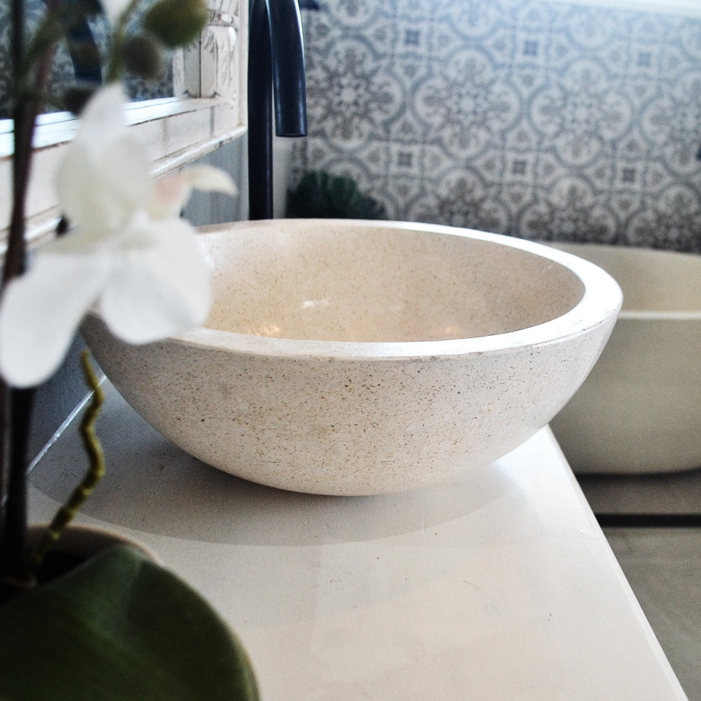 Round Concrete Terrazzo Stone Basin - Sandy White