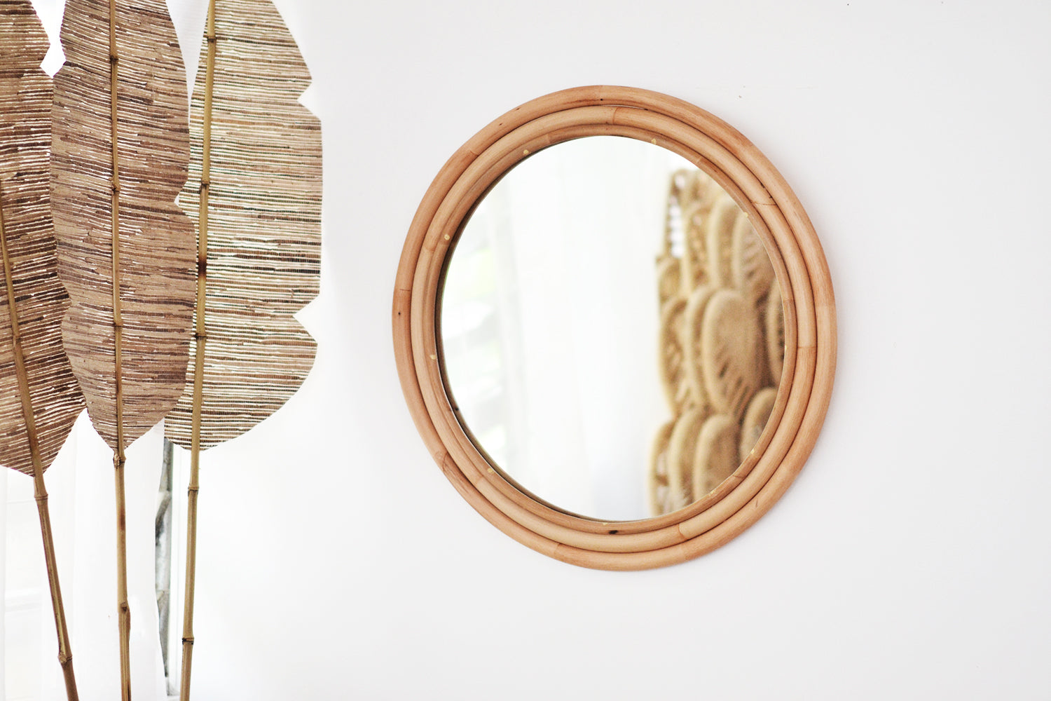 Small Round Rattan Mirror 60cm Dia