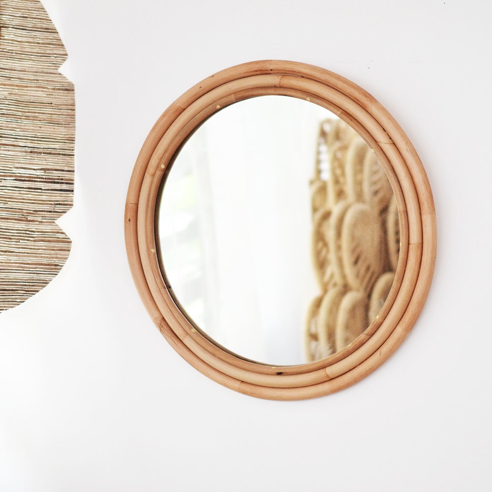 Small Round Rattan Mirror 60cm Dia