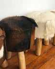 Small Round Goat Hide Foot Stool