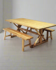 Teak Timber Cross Leg Dining Table 2m x 1m