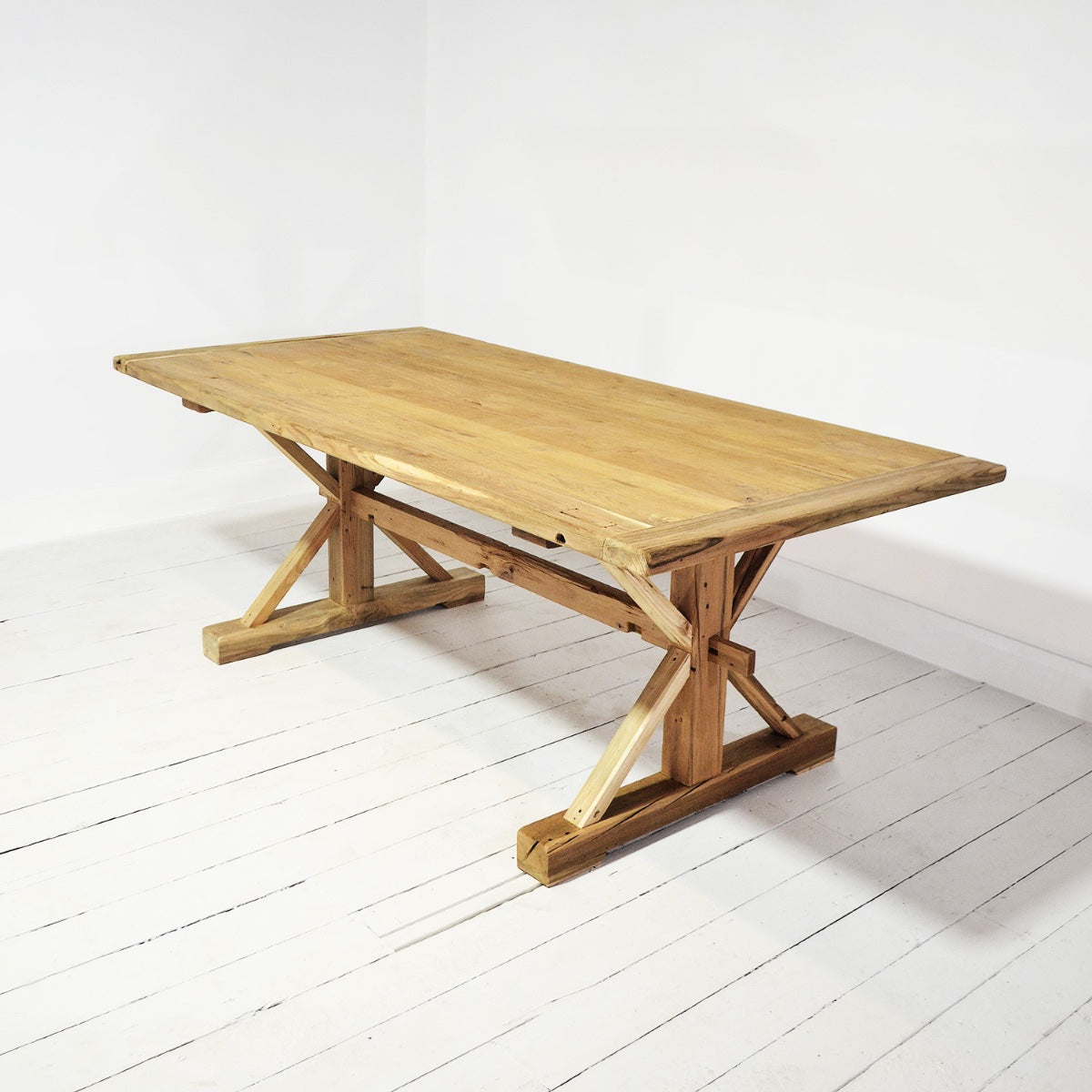 Teak Timber Cross Leg Dining Table 2.5m x 1m