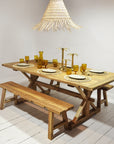 Teak Timber Cross Leg Dining Table 2m x 1m
