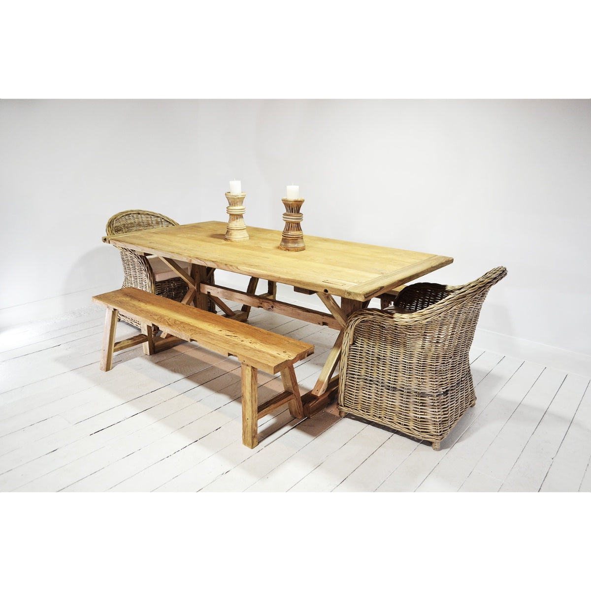 Teak Timber Cross Leg Dining Table 2.5m x 1m