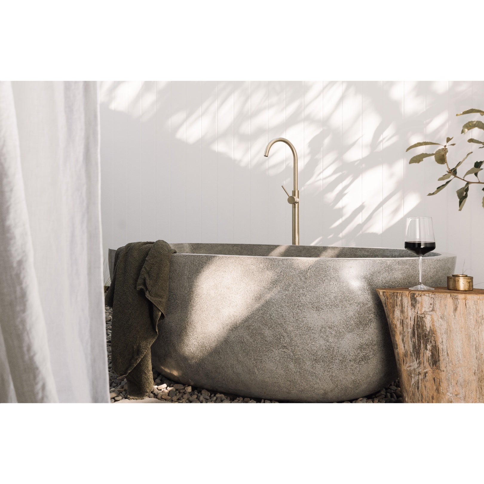 Oval Concrete Terrazzo Stone Bath 1500x900x550mm - Light Grey