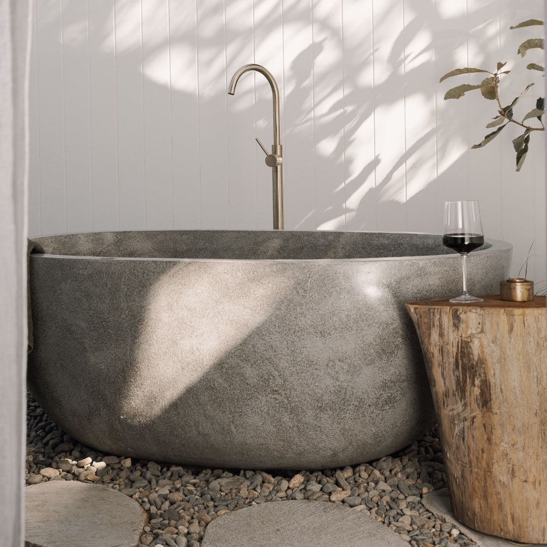 Oval Concrete Terrazzo Stone Bath 1800x1150x600mm - Light Grey