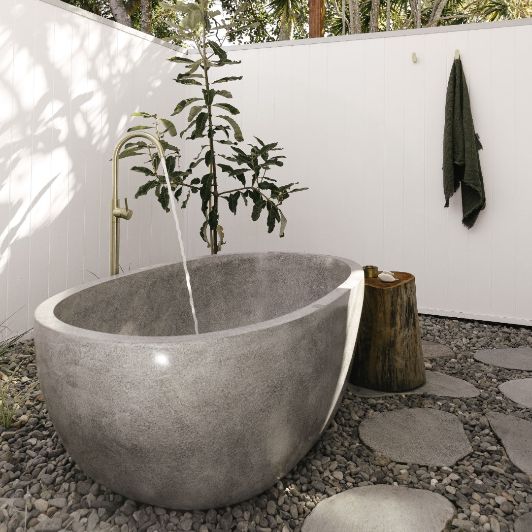 Oval Concrete Terrazzo Stone Bath 1500x900x550mm - Light Grey