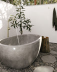 Oval Concrete Terrazzo Stone Bath 1800x1150x600mm - Light Grey