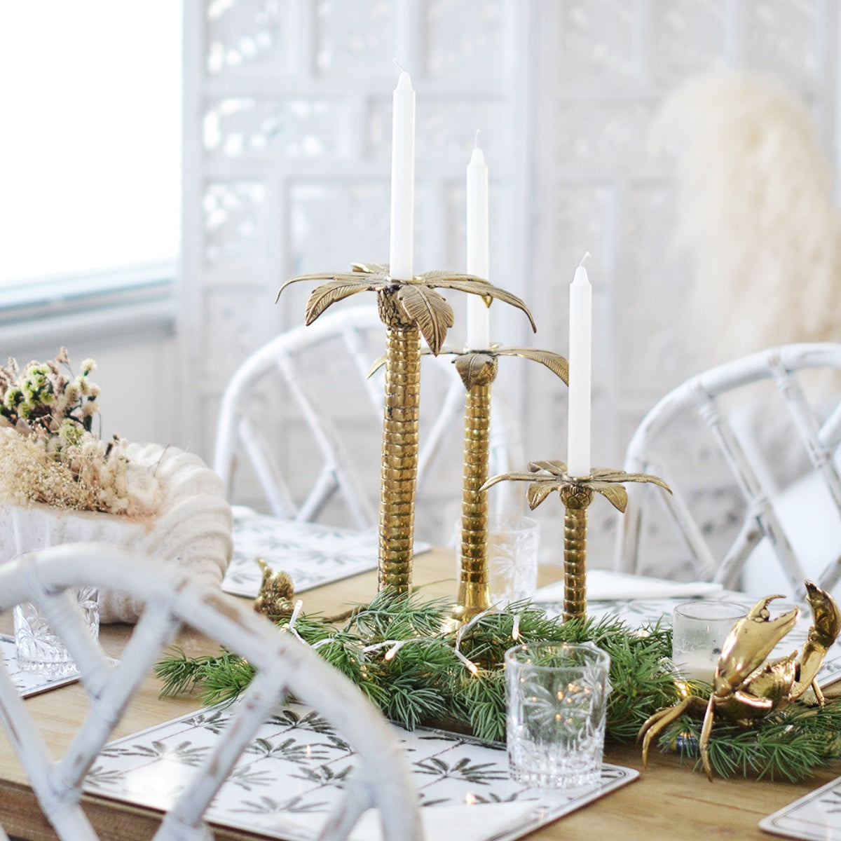 Large Palm Tree Brass Candleholder