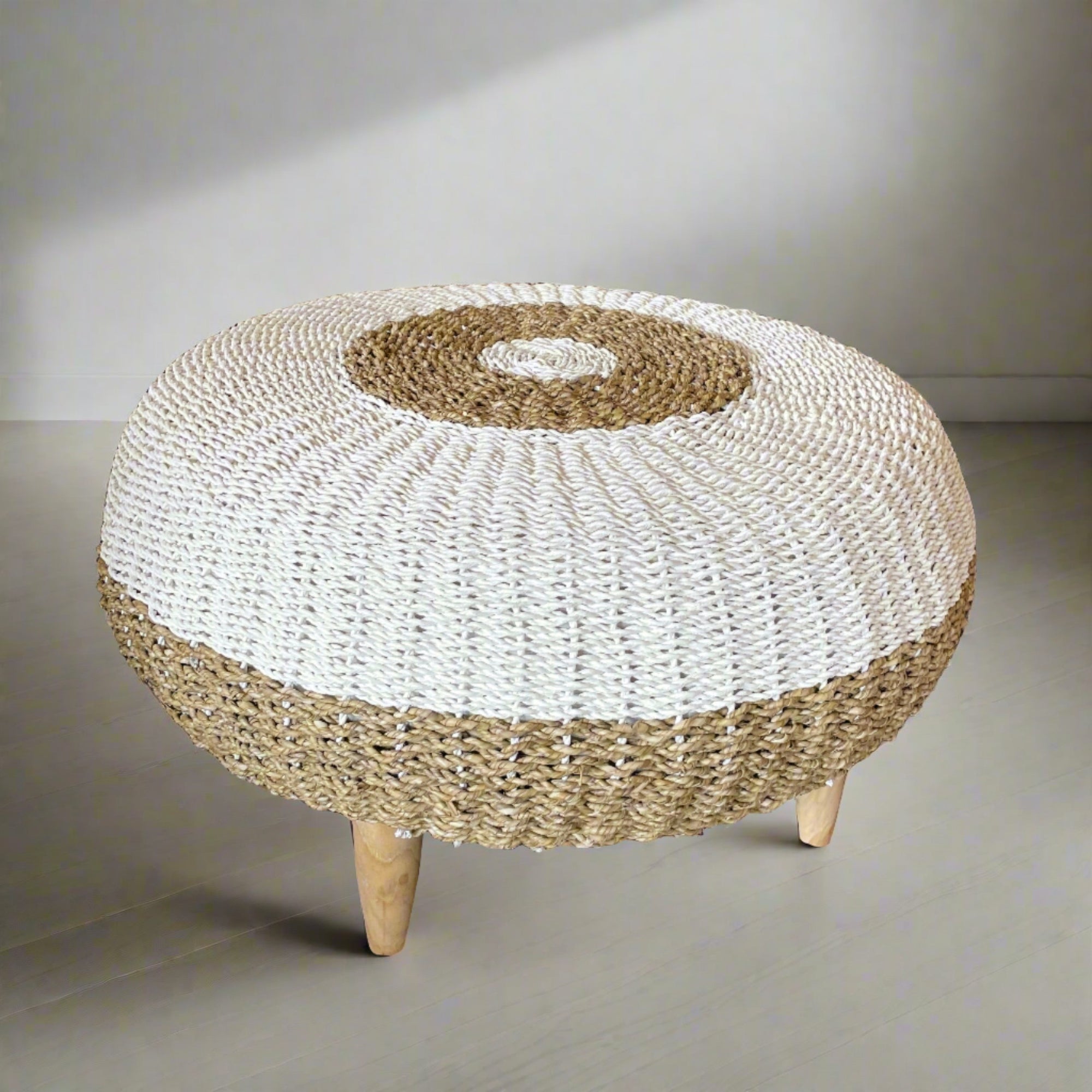 Two Tone Seagrass Woven Ottoman