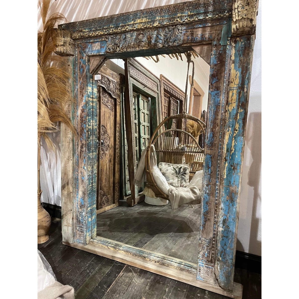 Vintage Indian Timber Carved Mirror