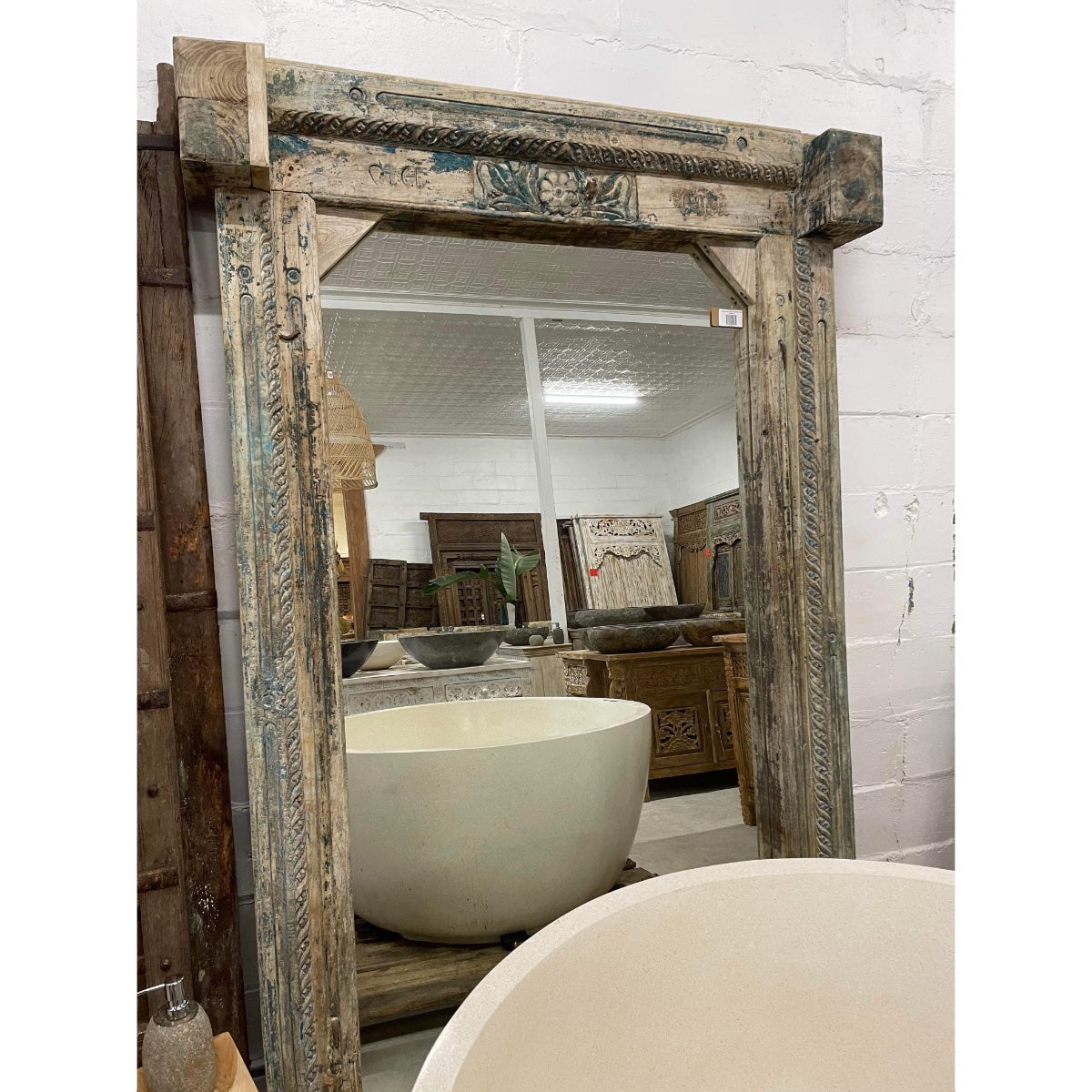 Vintage Indian Timber Carved Mirror