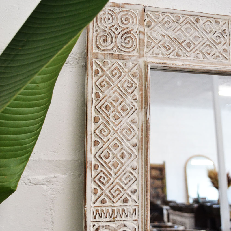 White Wash Tribal Timber Mirror 90x180cm