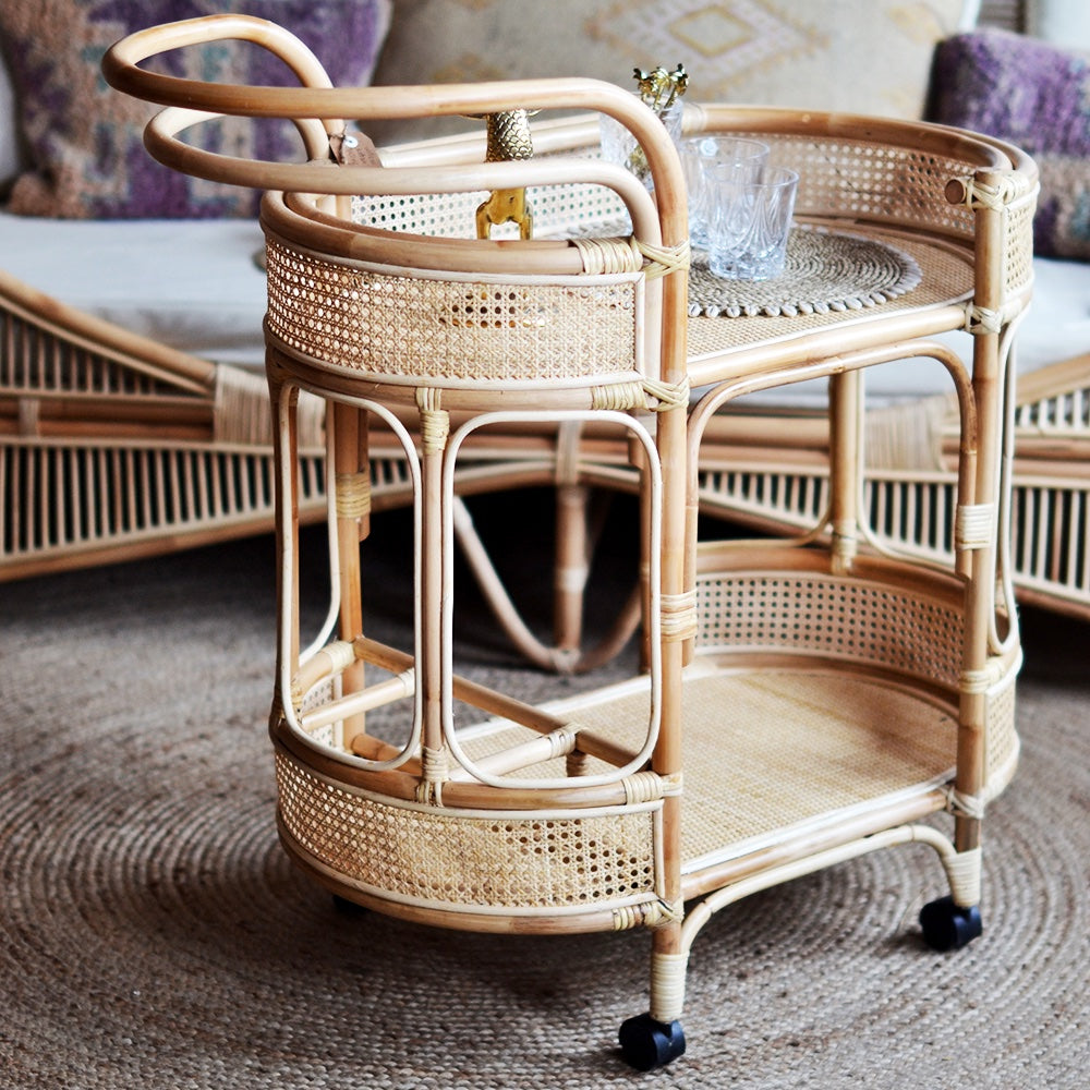 Willow Curved Rattan Bar Cart