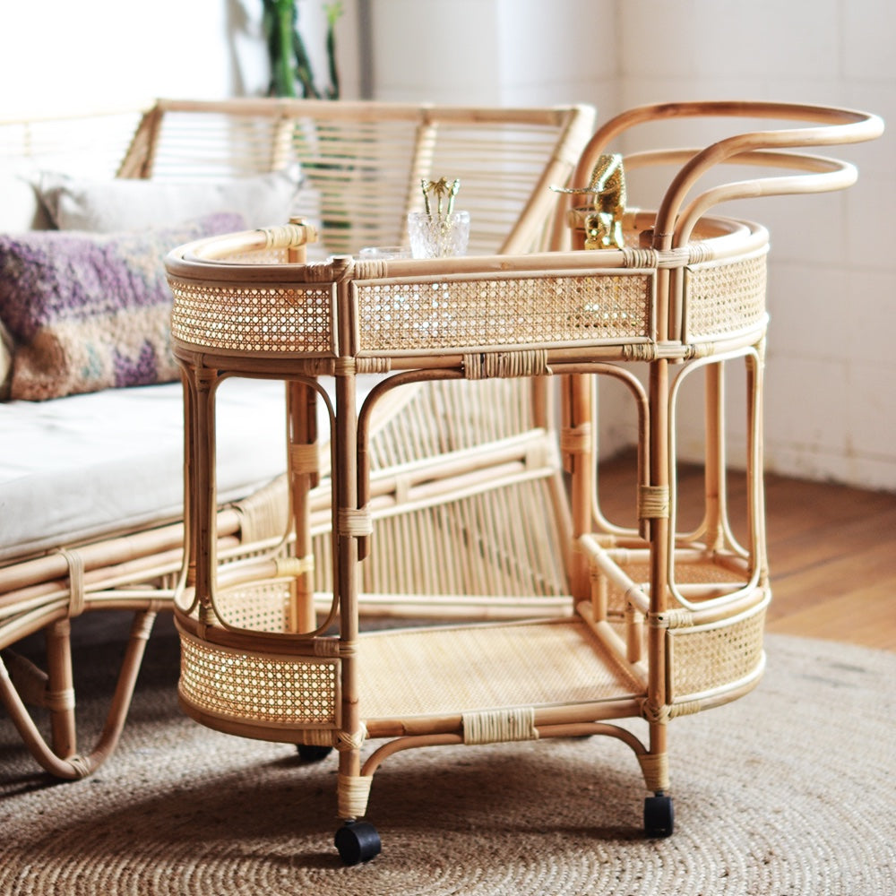 Willow Curved Rattan Bar Cart