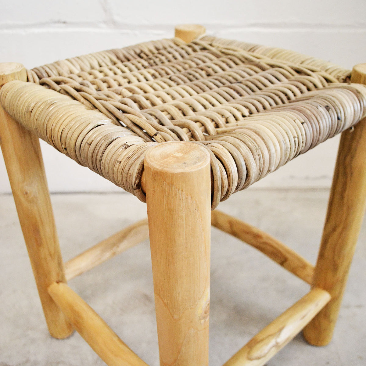 Woven Rattan & Teak Stool