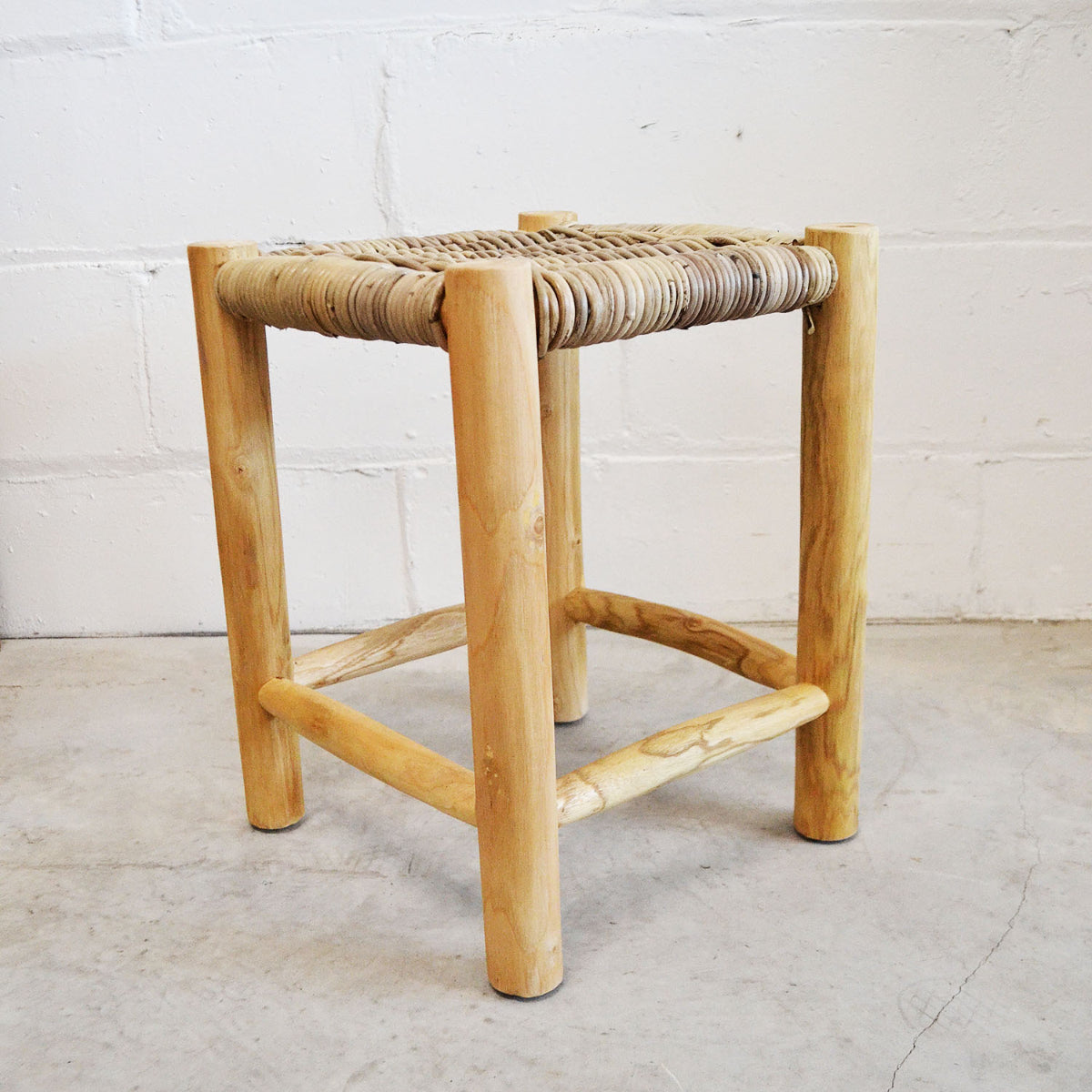 Woven Rattan & Teak Stool
