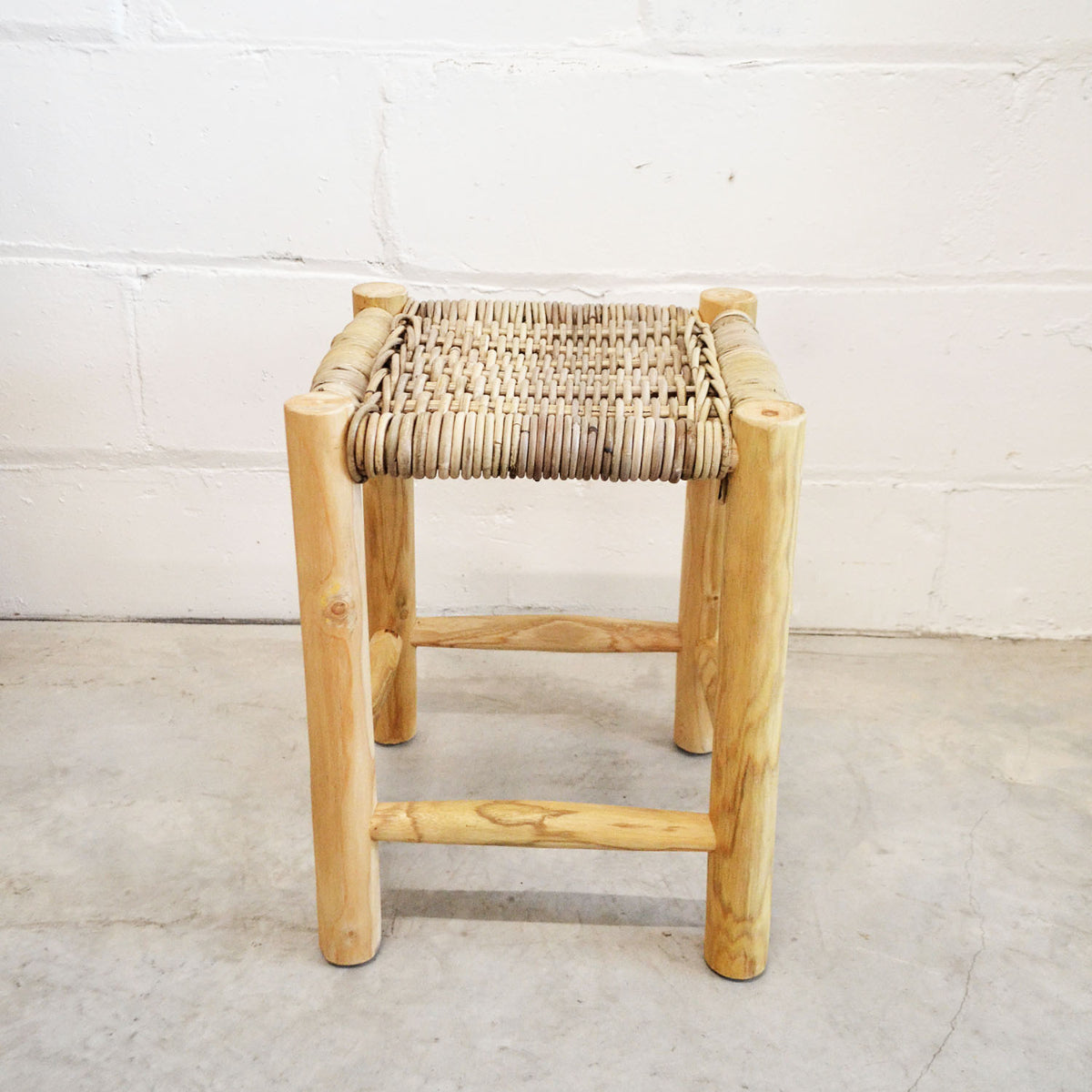 Woven Rattan & Teak Stool