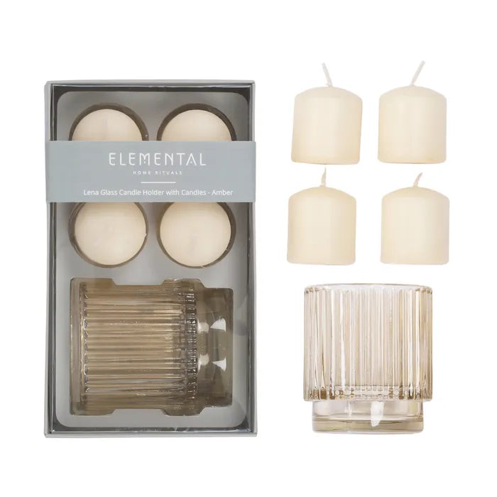 Lena Amber Glass Candleholder Gift Box