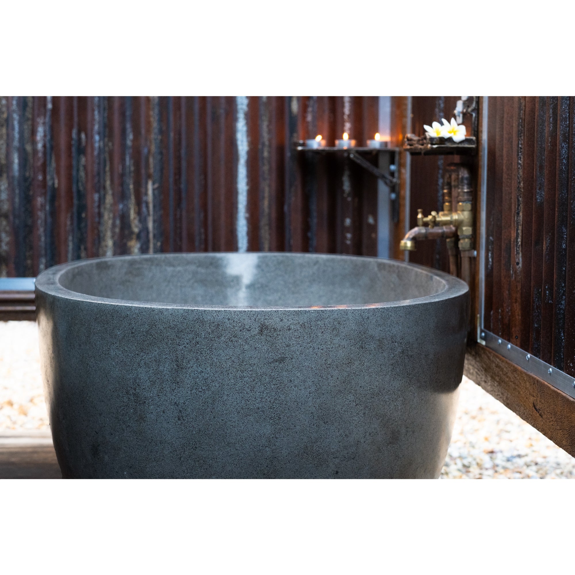 Oval Concrete Terrazzo Stone Bath 1800x1150x600mm - Mid Grey