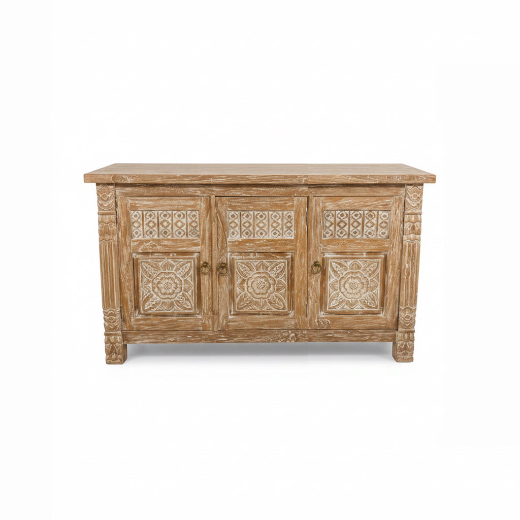 Kediri White Wash Carved Teak Vanity 1500mm