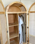 Arch Teak & Rattan Wardrobe - Shelves + Hanging