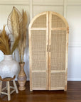 Arch Teak & Rattan Wardrobe - Full Hanging