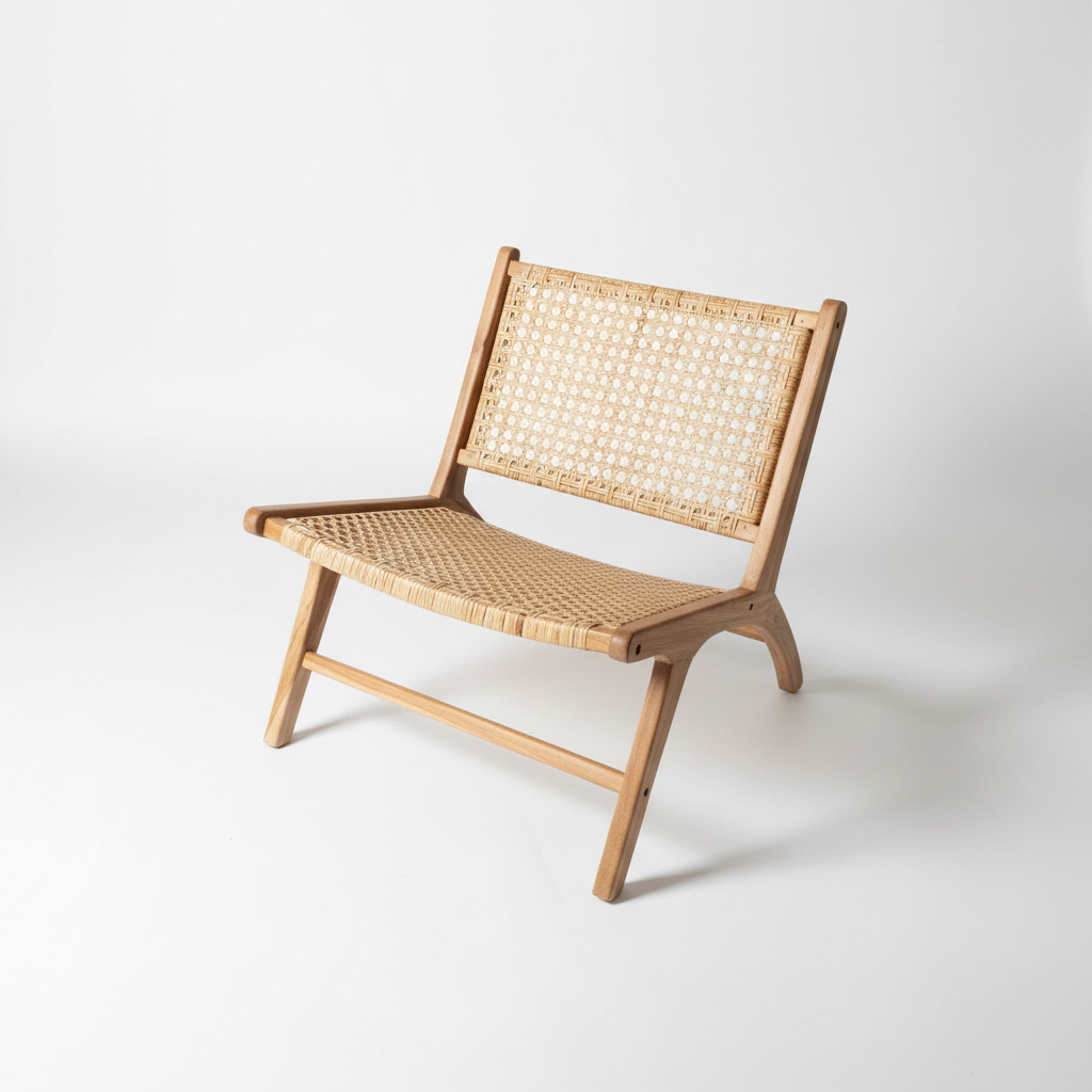 Caba Woven Rattan + Teak Lounger Chair