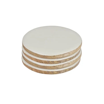 Bayeux White + Wood Coasters 10cm - Set of 4
