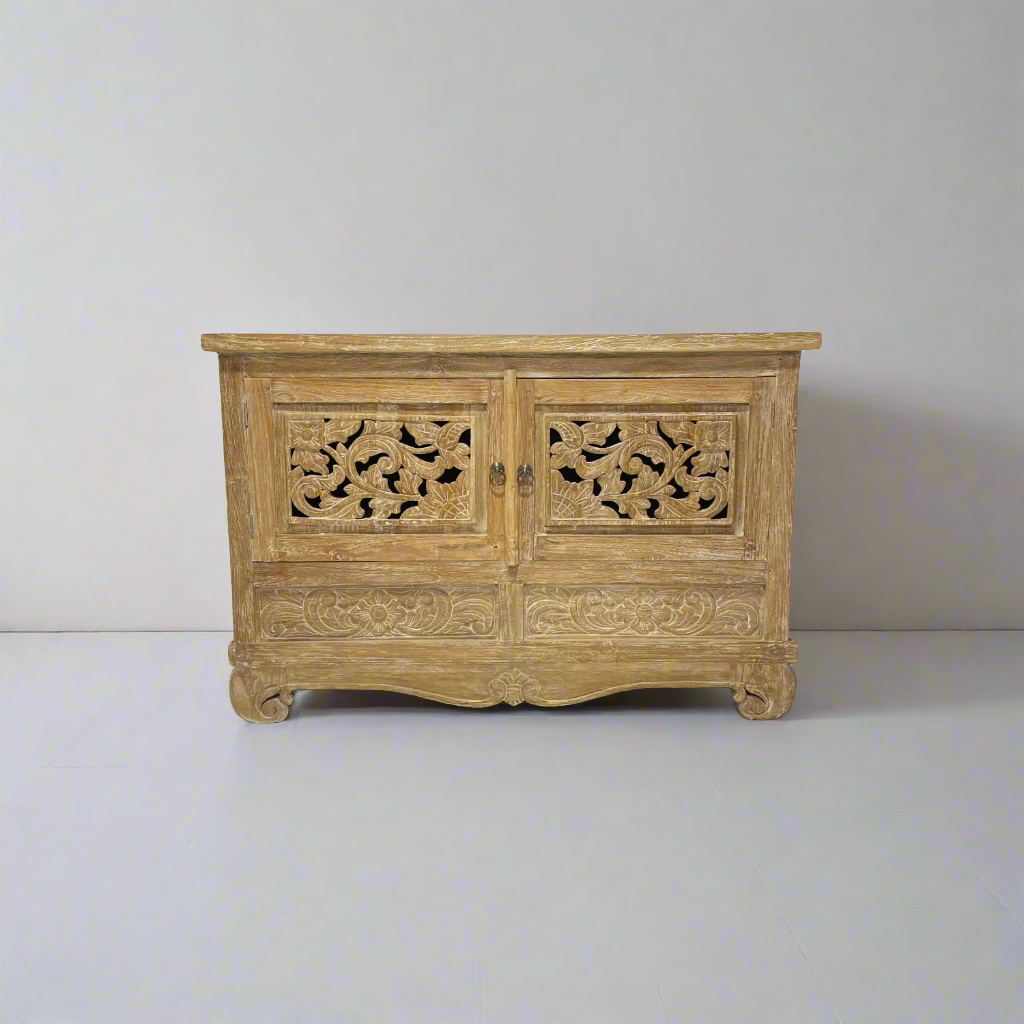 Belang White Wash Carved Teak Vanity 120cm