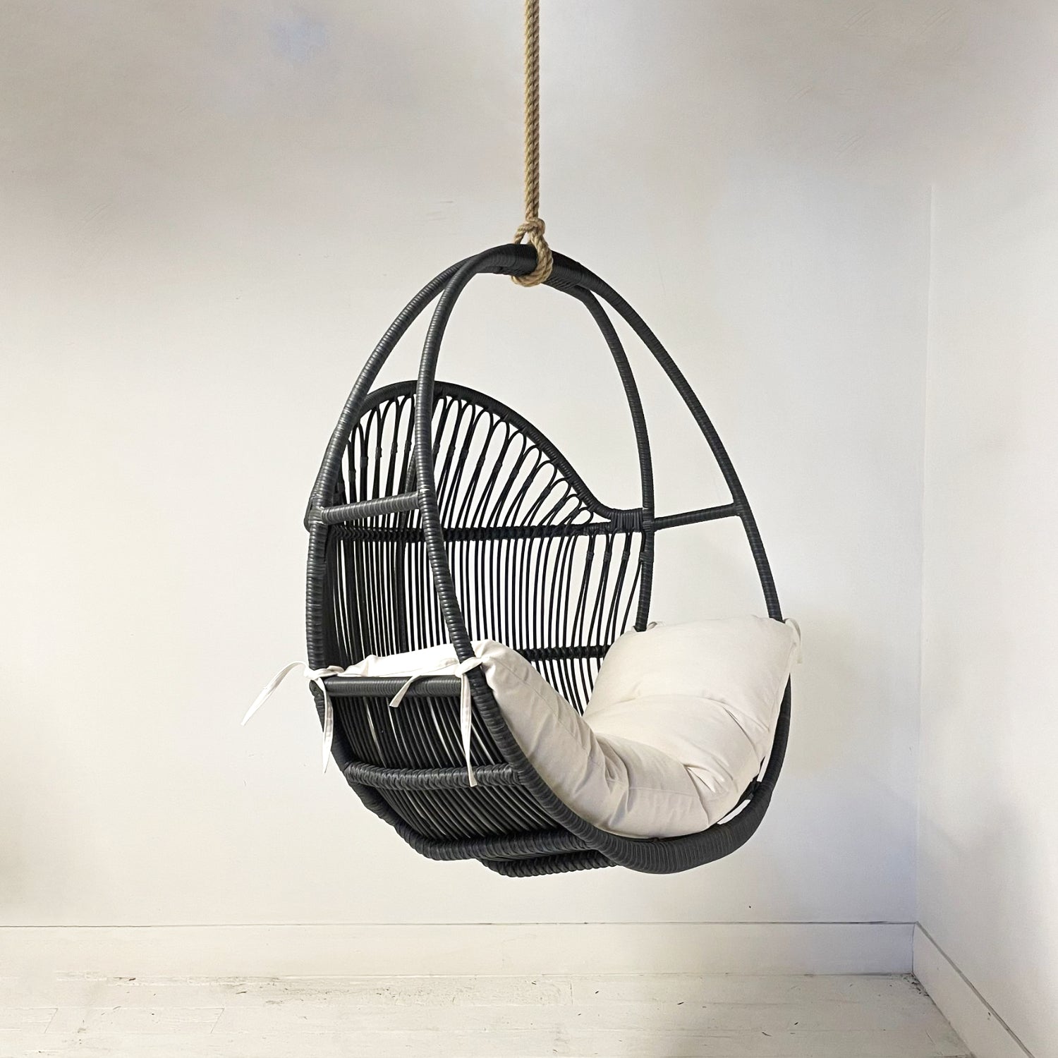 Black Synthetic Round Single Cane Hanging Chair