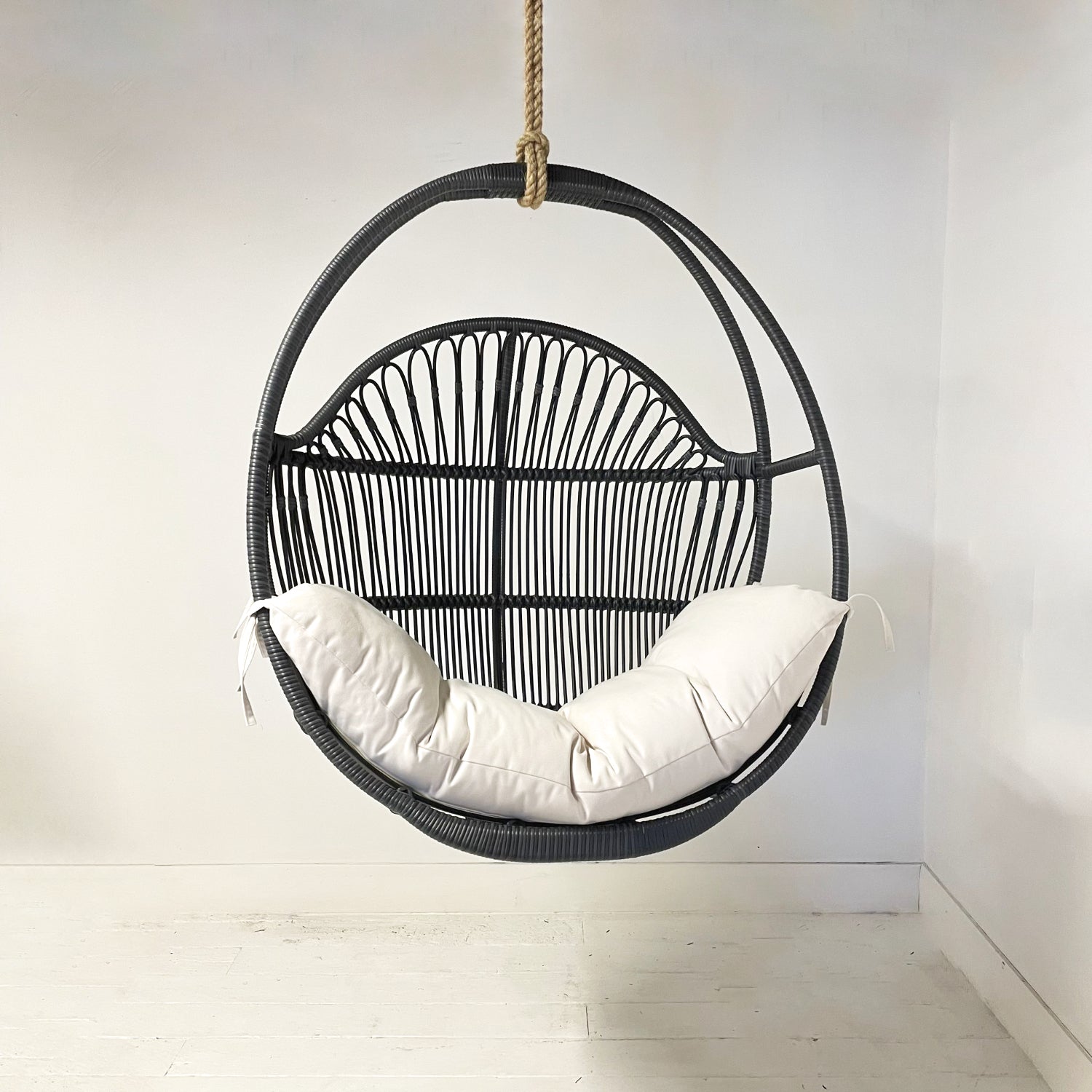 Black Synthetic Round Single Cane Hanging Chair
