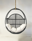 OUTDOOR Steel Framed Black Synthetic Rattan Round Single Cane Hanging Chair