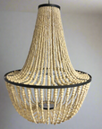 Black + Natural Timber Beaded Chandelier 80cm