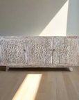 Blossom White Wash Carved Teak Sideboard 180cm