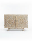 Blossom White Wash Carved Teak Vanity - 120cm Length