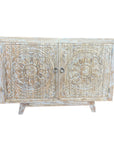 Blossom White Wash Carved Teak Vanity - 120cm Length