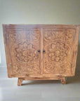 Blossom White Wash Carved Teak Vanity - 90cm Length