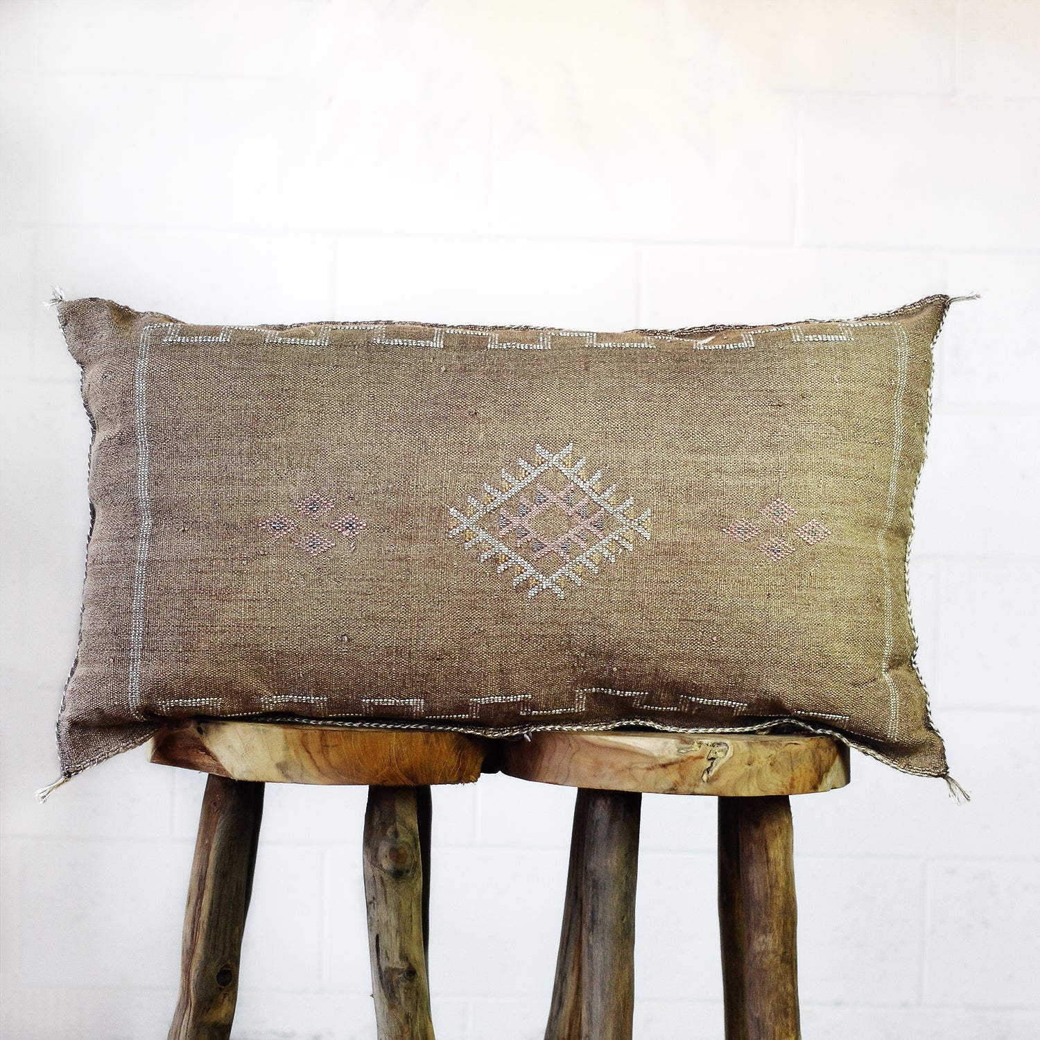 Moroccan Cactus Silk Lumbar Cushion Cover - Dark Brown