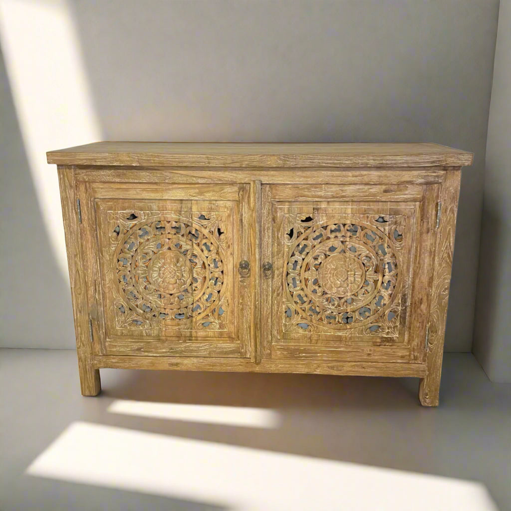 Eden White Wash Carved Teak Vanity 120cm